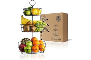 Cesto di frutta a 3 livelli - Cesto in filo di campagna francese di Regal Trunk & Co. | Cesto di frutta a tre livelli per conservare e organizzare verdure, uova e altro | Da tavola o da appendere.