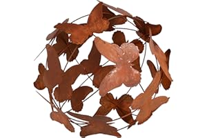 UNUS RM E-Commerce Garden decoration rust ball butterflies, garden ball patina, decorative metal ball rust look, decorative ball (29 cm)