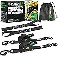 Rhino USA Retractable Ratchet Tie Down Straps (2PK) - 540kg Guaranteed Max Break Strength, Includes (2) Ultimate 2.5 cm x 3 m Autoretract Tie Downs with Padded Handles - Black