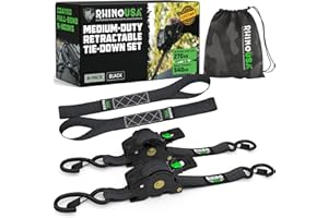 Rhino USA Cinghie di ancoraggio retrattili a cricchetto: resistenza alla rottura di 540 kg, include (2) cinghie di ancoraggio retrattili automatiche di ultima generazione da 2,5 cm x 3 m