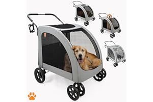 MY DUQUE Chariot Chiens Chester - Poussette pour Grands Chiens et Panier Chat Pliable | Panier Chien avec Protection Pluie et Porte-Gobelets | Poids 50 kg pour un Confort Optimal - Couleur Gris