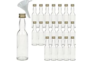Mikken - Lot de 20 mini bouteilles en verre avec bouchon à visser 40 ml avec entonnoir.