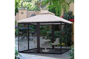 Garten Moskitonetz (3M*3.6M*2.2M) SESAMIS, 52 Haken,abnehmbar und verschiebbar, Überdachung für Pavillon mit Reißverschluss, für effektiven Insektenschutz Outdoor(Kein Baldachin Nur Moskitonetz)