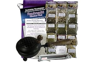 ‎MYTOBAQ RAUHNÄCHTE räuchern 19-TLG Räucherset Rauhnacht Ritual Set 12x Räucherwerk, weißer Salbei, WEIHRAUCH, MYRRHE, KAMPFER, 7X ZUBEHÖR, Räuchergefäß (Räucherpfanne), Anleitung 81900-17/3165S