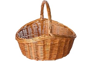 GREEN LEAVES Oval Traditional Wicker Shopping High Handle Basket Storage Basket (Large)