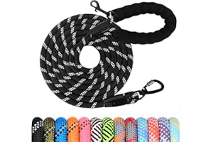 WODONDOG Longe pour Chien, 1,2M/ 1,5M/ 2M/ 3M/ 5M/ 10M/ 20M/ 30M Laisse de Dressage pour Chien, Long Laisse avec Poignée Rembourrée pour Petits, Moyens et Grands Chiens