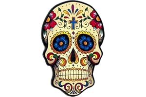 Cucuba MAGNETE CALAMITA SAGOMATA STILE VINTAGE DA COLLEZIONE STAMPA SU LEGNO - IDEA REGALO (Teschio Messicano) (Giallo)