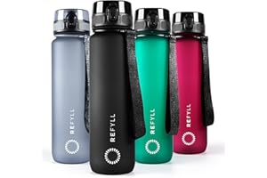 REFYLL Sport Trinkflasche mit Früchtebehälter I 'powerFYLL' Wasserflasche für deinen Lifestyle I BPA freie Sportflasche aus Tritan für Sport, Uni, Schule, Büro und Fitness (Schwarz, 1500ml)