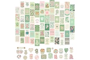 Artivo Green Wall Collage Kit for Aesthetic Pictures 70 Set, Danish Pastel Room Decor, Sage Green and Pink Collage, Dorm Wall Décor, 4x6 inches