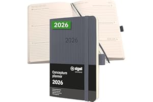 ‎SIGEL SIGEL C2637 Wochenplaner Wochenkalender 2026, ca. A6, dunkelgrau, Softcover, 176 Seiten, Gummiband, Stiftschlaufe, Archivtasche, aus nachhaltigem Papier, Kalenderbuch Conceptum