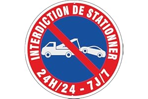 Pubblimania Panneau INTERDICTION DE STATIONNER 24h/24 7J/7 en aluminium 3mm. Pour usage extérieur ou intérieur (30 cm) (1 INTERDICTION DE STATIONNER)