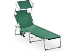 Casaria Chaise Longue Pliable Ibiza Vert Dossier réglable Pare-Soleil intégré Compacte et transportable Toile imperméable