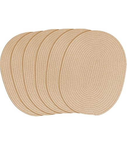 Set Van 6 Placemats & Onderzetters - Ovale Gevlochten Kunststof Tafelmatten Beige | 43x28 Cm