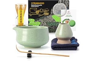 TEANAGOO Matcha Kit, juego de 7 piezas, kit de matcha para ceremonia, juego de té matcha para hacer desayuno/latte, cuenco matcha verde (chawan) con boquilla y batidor, regalo para