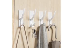 pickpiff Ganci Adesivi Forti, Reggono Fino a 6 kg, Metallo, Ganci per Porta, Appendi Asciugamani, Non Arrugginisce, Ganci Autoadesivi, Ganci Doccia Senza Forare, Bianco, 4 Pezzi