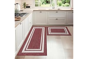 COSY HOMEER Alfombra Cocina Antideslizantes Lavables 51 x 76 CM + 51 x 122 CM, Set de 2 Unidades, Tapete Cozinha Lavable a Máquina, Resistente a la Suciedad, Rojo