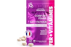 LABORATOIRES VITALTHÉA FER PREMIUM I Complément Alimentaire ANTI-FATIGUE I Bisglycinate 3x plus assimilable I Vitamines Minéraux : Fer, Vitamines C 80 MG + B12 B9 100% AR + Lactoferrine | France (30 unité (lot de1))