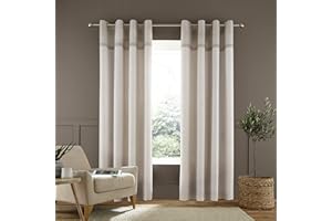 Catherine Lansfield Melville Woven Texture Cotton 90x90 Inch Eyelet Unlined Curtains Two Panels Natural