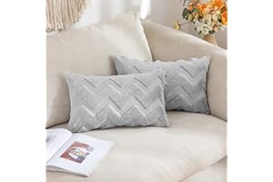 MIULEE 2 Piezas Funda Cojines Funda de Almohada Diseño Boho Lana de Imitación Cojin Moderno Decoración Cremallera Oculta para Silla Oficina Cama Habitacion Dormitorio Salón 30x50 cm Gris Claro