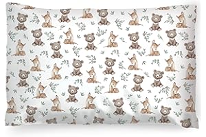 PinkZebra Federa per cuscino per bambini, 40 x 80 cm, in 100% cotone, per bambini, con chiusura lampo, motivo: orso e cervo