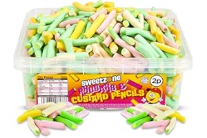 Sweetzone Rhubarb and Custard Pencils 700g, 350pcs Retro Sweets, Rhubarb and Custard Sweets, Sugar Sticks, Sweet Box, Sweet Tub, Rhubarb and Custard, Box of Candy, Candy Pencils, Sweeties for Kids