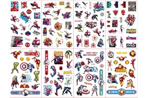 AISSZHAO Boys cartoon Temporary Tattoos cartoon Hero Tattoos for Kids 8 Sheets cartoon Temporary Tattoos,Boys cartoon Temporary Tattoos,Kids' Tattoo Waterproof Fake Tattoos Face Tattoo for Party Bag Fillers