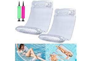 CYFIE Colchoneta Piscina, Set de 2 Hamaca Inflable, Hamaca de Agua para Adultos, 4 en 1 Flotadores Hinchables para Piscina, Tumbona Flotante de Agua con 2 Bomba de Aire, Transparente
