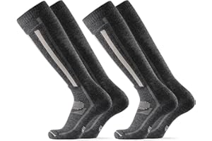 DANISH ENDURANCE Merino Wool Ski Socks, with Shin Padding, Knee-high Thermal Winter Socks for Snowboarding, Skiing, Hiking, for Men & Women, Unisex, 2-Pack