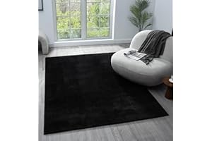 RUGS BY DESIRE Comfy Washable Modern Living Room Rug Polyester Plain Indoor Area Rug with Low Pile - Anti-Slip Felt Backing SuperSoft Carpet Bedroom-Hallway, Black, 60x100 cm