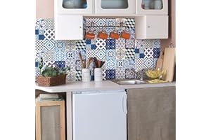 AMBIANCE STICKER 15 Stickers adhésifs carrelages | Sticker Autocollant Carreaux de ciment - Mosaïque carrelage mural salle de bain et cuisine | Carreaux de ciment adhésif mural - azulejos - 15 x 15 cm - 15 pièces