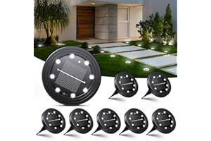Famgoods Solar Lights Outdoor Garden 8 Pack Cool White Solar Path Lights - 8LED 6000K Daylight Ground Lighting, IP68 Waterproof with 800mAh Battery for Modern Driveways/Yard Borders/Lawns/Steps