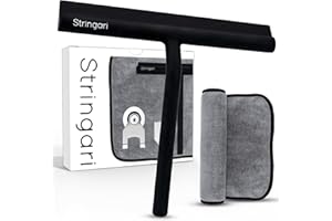 Stringari Tergivetro per Doccia con Panno in Microfibra e Gancio - Tira Acqua Acciaio Inox Rivestito in Silicone