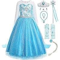 ReliBeauty Mädchen Prinzessin ELSA Schneeflocke Süßer Ausschnitt Kleid Kostüme, Blau(mit Zubehör), 92(Etikett 100)