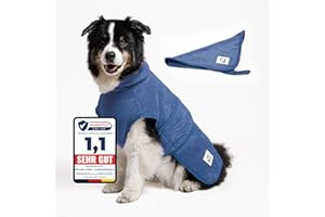 Nice and things® Luxuriöser Hundebademantel in BLAU - TESTSIEGER extra saugfähig - Ultraweicher Hundehandtuch, superweich mit Klettverschluß für mittelgroße und Große Hunde Grösse: L