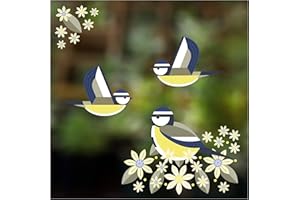 STICKERS4 I Like Birds - Birds & Blooms Blue Tits Window Stickers - Set of 3 Decorative Glass Static Clings