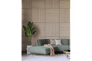 Turkish Zone Panneau acoustique 3D à lattes murales en bois naturel – Panneau en bois avec lattes insonorisantes du sol au plafond Finition panneau absorbant le bruit décoratif 10,86 m²