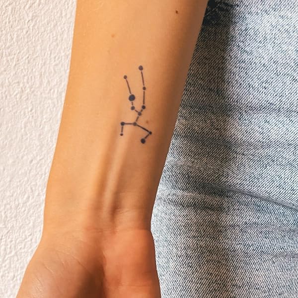 Temporäres Tattoo Sternzeichen Jungfrau – 1 Blatt, Schwarz/grau, Wasserfest, Hält 3-5 Tage, Hypoallergen