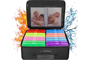 Feuerfeste Foto-Aufbewahrungsbox mit 16 inneren 10.2x15.2 cm Fotohüllen (mehrfarbig), ENGPOW Foto-Organizer-Box mit Schloss, faltbar, tragbar, Bilder, Handwerk