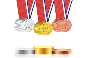 WUGU Médailles pour Enfants, 30 médailles d'or en Plastique gagnantes, Médaille d'or, Médaille d'argent, Médaille de Bronze avec Collier pour l'école, Journée Sportive ou Mini-Olympiades Enfants.