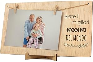 CONTRAXT Portafoto mollette Nonni legno. Regalo dettaglio sorpresa Cornice Quadri porta foto mollette moderne giorno Ti voglio Nonni festa miglior nonno nonna