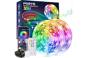 FGRYB Led Strip Light 30m - Music Sync RGB Colour Changing Led Lights for Bedroom with Bluetooth App & Remote Control Flexible Lighting for Home Rome Ceiling Decoration (30m)