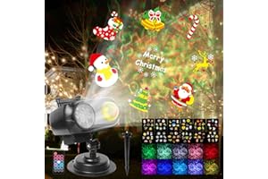 ROVLAK Proiettore Natale Esterno, Luci Natalizia ad Alta Luminosità con 12 HD Diapositive e 10 Effetti Onda, Impermeabile con Telecomando per Pasqua e Halloween