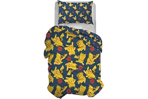 HERMET Pokemon Single Duvet Cover Set, Cotton, 100% Cotton, 155 x 200 cm, Pillowcase 50 x 80 cm, Official Product, No Fitted Sheet