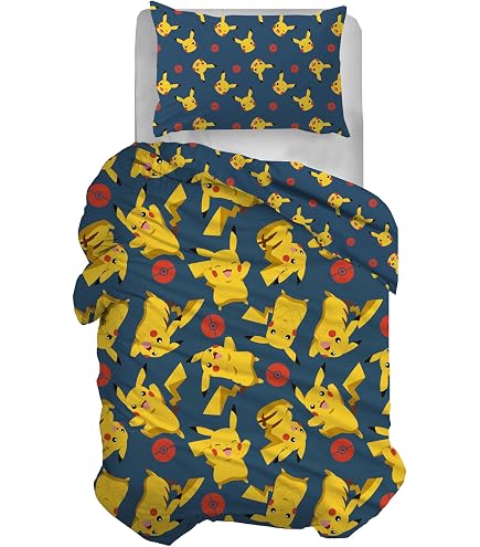 Hermet 6337 673 PK01 Drap-Housse Avec Taie D'Oreiller Pokemon - Parure Lit Simple 100% Coton