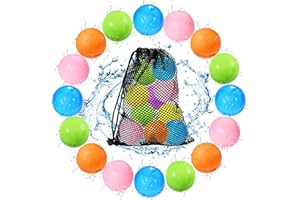 TLITLIMOM Reusable Water Balloons, Silicone Water Splash Ball with Mesh Bag, Quick Self-Sealing Water Bomb for Kids Adults Outdoor Activities Water Games Toy Outside Summer Fun Party Supplies 4 Pack (16 pack)