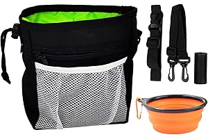 BORNFEEL Borsa Addestramento Cani Cane Snack Borsa Sacchetto di Allenamento per Cani con Ciotola Pieghevole Sacchetti Escrementi per Addestramento del Cane Viaggio All'Aperto Nero