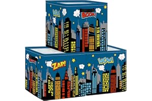 Clastyle Lot de 3 Boite Rangement Tissu Enfant Urbain Héros Cube de Rangement Pliable Garçons Panier Kallax pour Salle de Bain,Bande Dessinée,30x30x30 cm