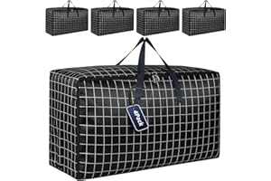 WSRYX Conjunto de 4 Cajas de Almacenamiento Extra Grandes con Tapas para Mudanzas, Robustas Bolsas de Almacenamiento con Cierres para Ropa, Cajas Organizadoras Resistentes