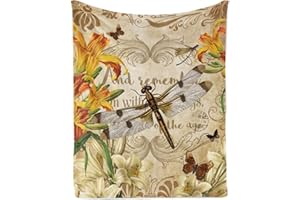LINGQIANG Libellen Lilie Kuscheldecke für Frau, Weich Warm Libelle Blume Druck Flanell Fleece Decke 150 x 200 cm, Flauschig Libelle Kinderdecke Wohndecke für Mädchen Kinder Erwachsene Geschenk Couch Sofa Bett