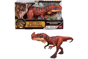 Mattel Jurassic World Wild Roar Afrovenator dinosaurleksak | JW actionfigur, attackrörelse med ljus och rytljud, digital lek